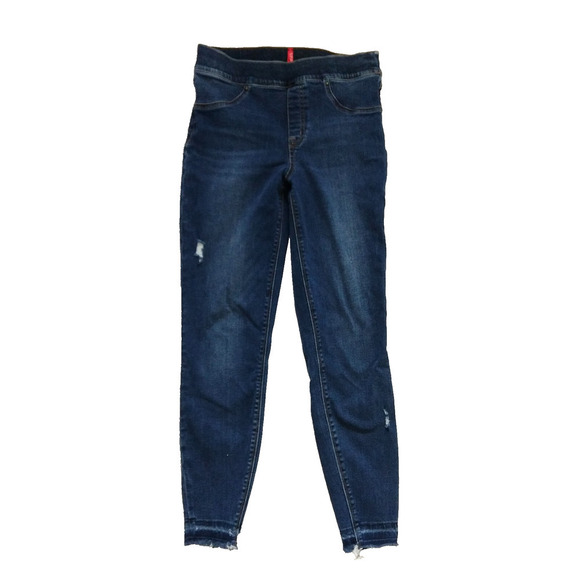 Spanx Distressed Ankle Skinny Jeans Size M Drop Raw Hem Slimming Stretch - Picture 2 of 7